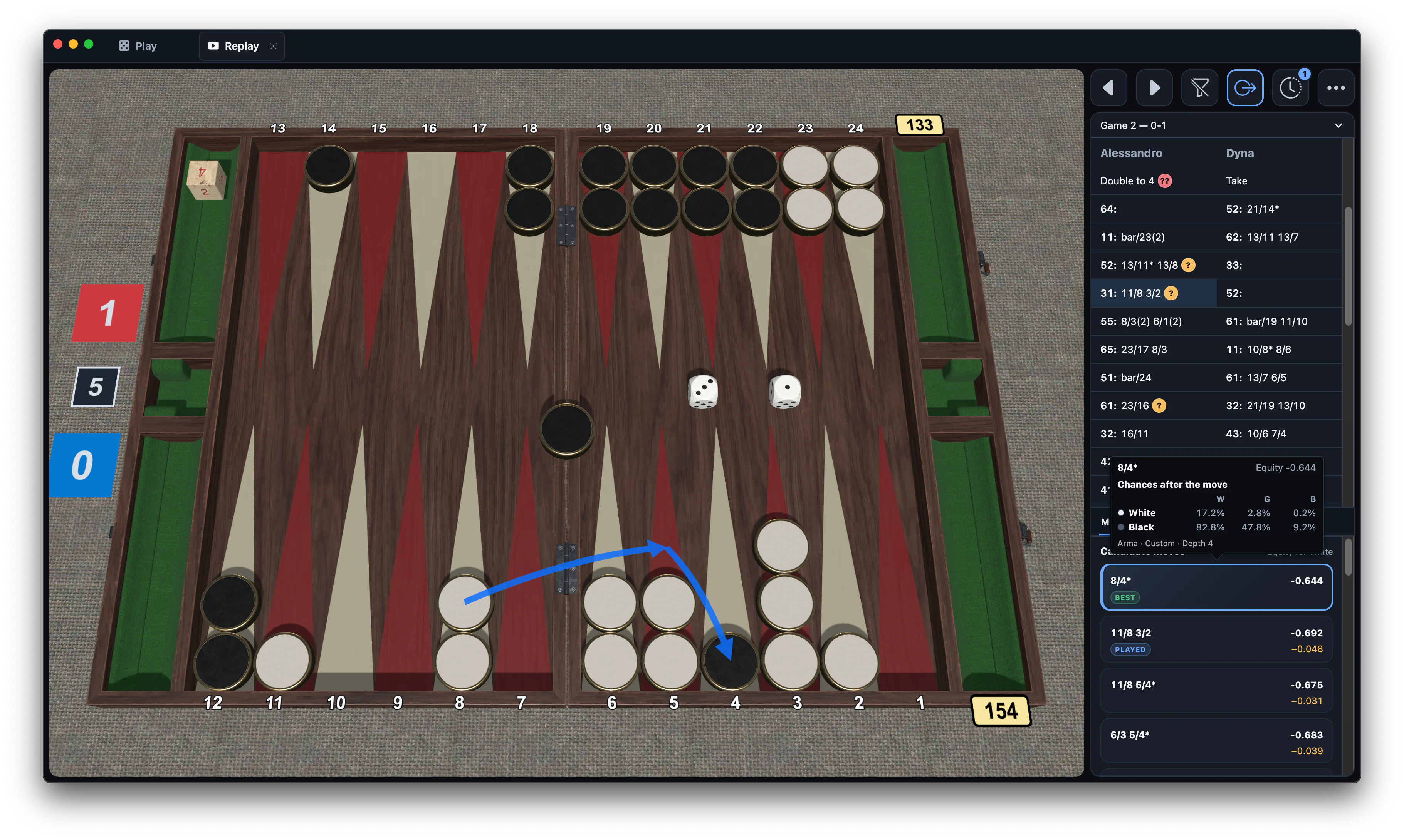 Armagammon game analysis and replay